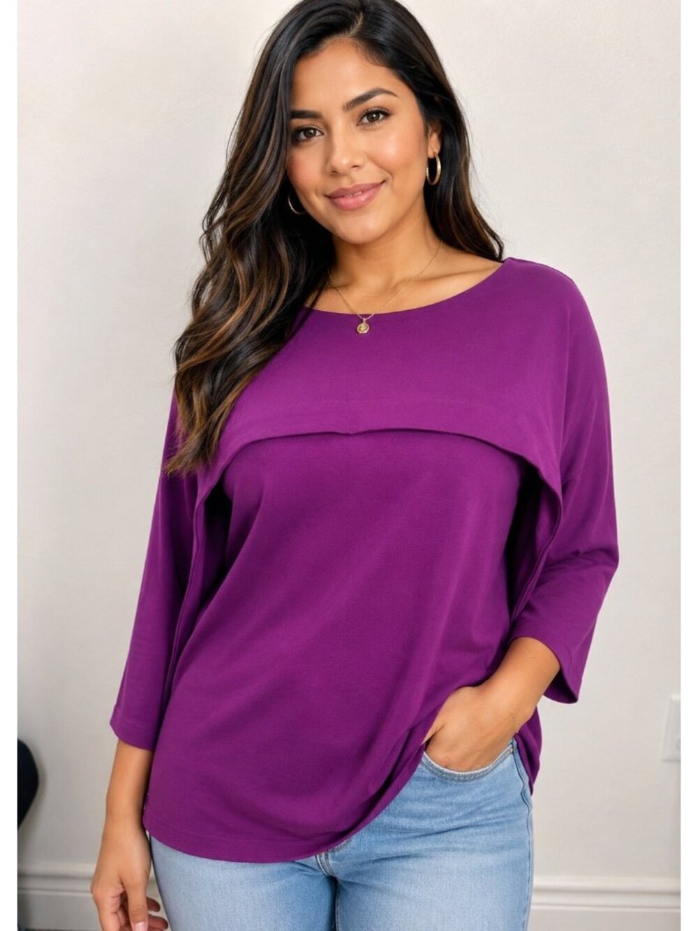 Marc Bouwer Unlimited Stylish Tiered Design Purple Top, XL